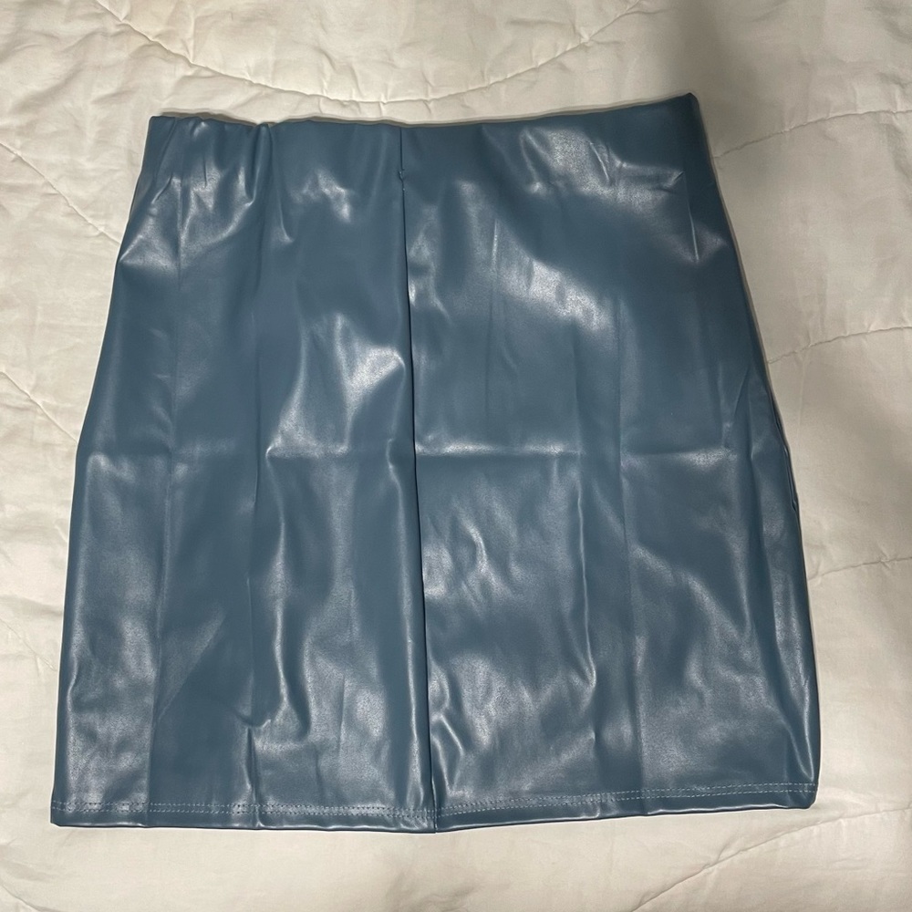 Blue leather skirt